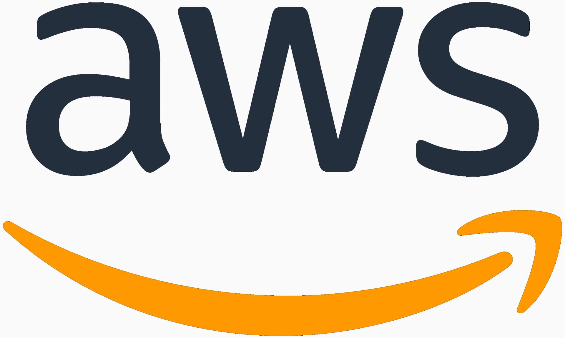 AWS logo, dark lowercase aws lettering above the orange smile arrow