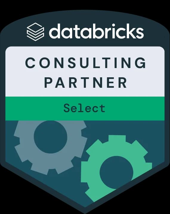 Databricks Consulting Partner Select tier badge, a dark shield with green and gray gears